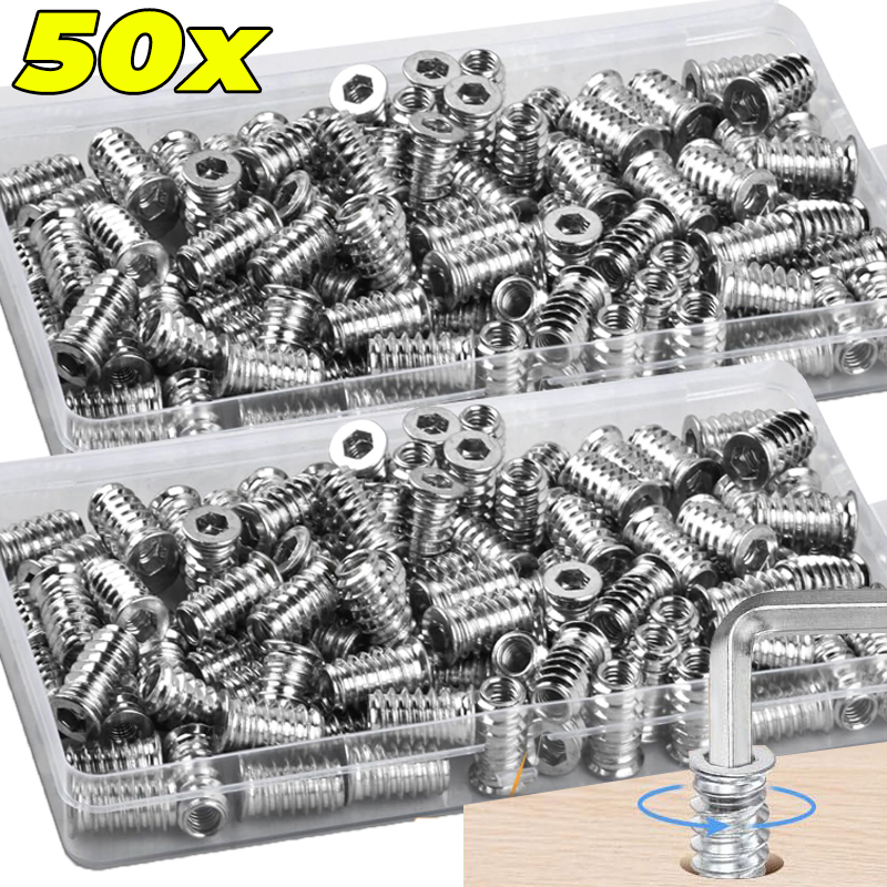 Furniture Hardware Threaded Inserts - 10/50x Threaded Inserts Wood Insert Nuts