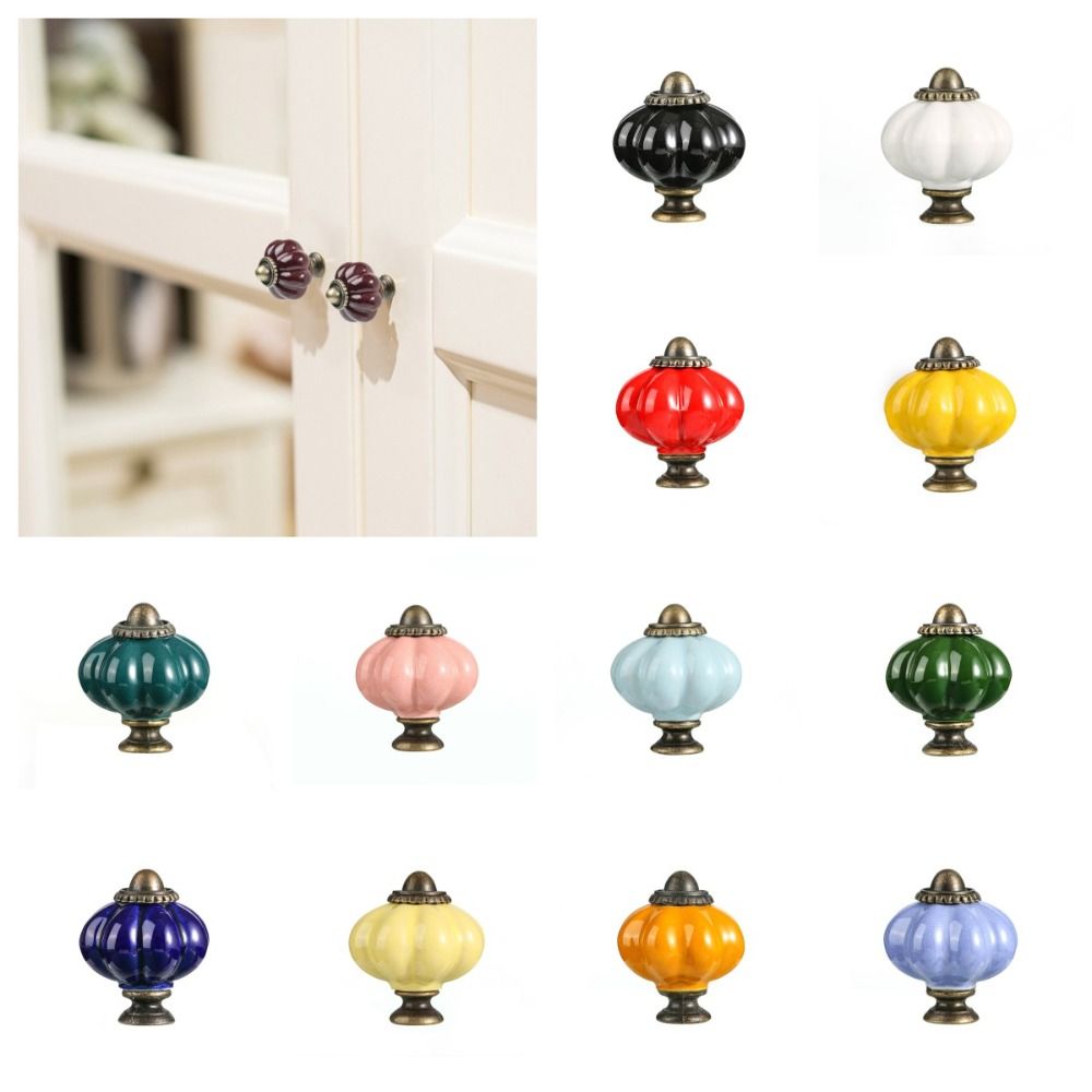 Cabinet Knob Round - Simple Single Hole Ceramic Pumpkin Handle