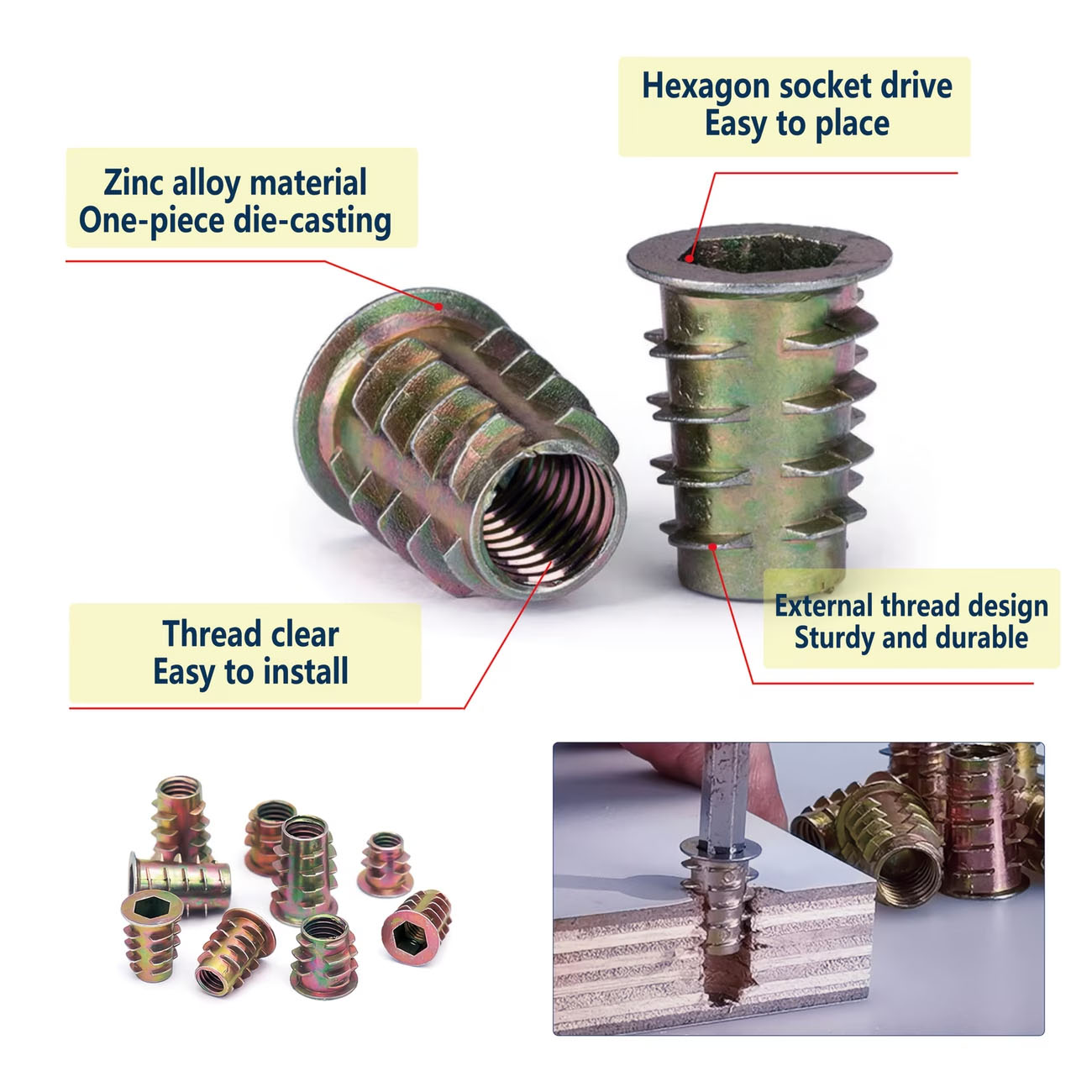 M4/M5/M6 Threaded Insert Nut E - đánh giá và giá Furniture Hardware Threaded Inserts